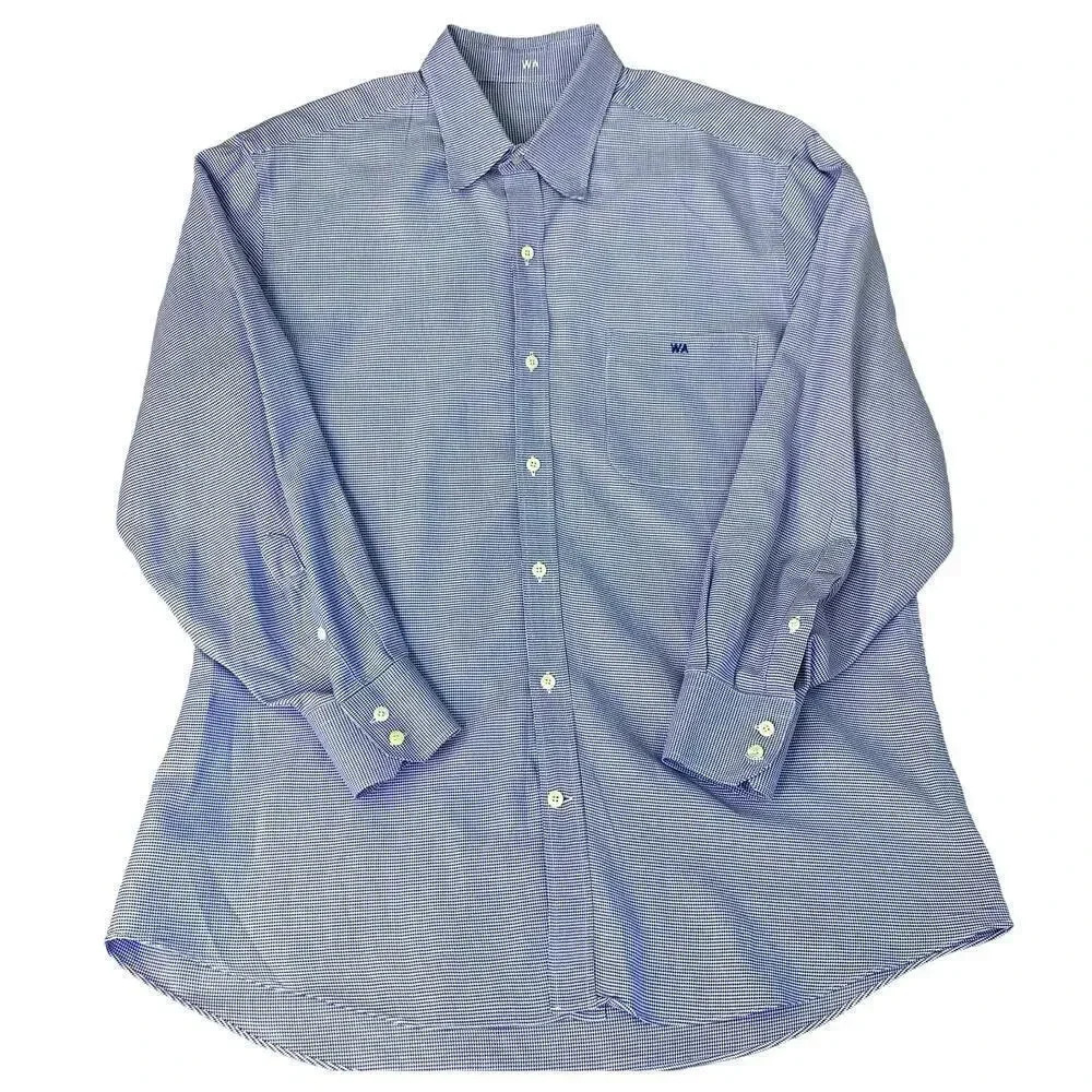 J. Hilburn Casual Long Sleeve Button Down Dress Shirt Size XL Houndstooth Blue